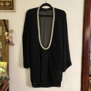 Flowy chiffon dress with rhinestone + pearl collar